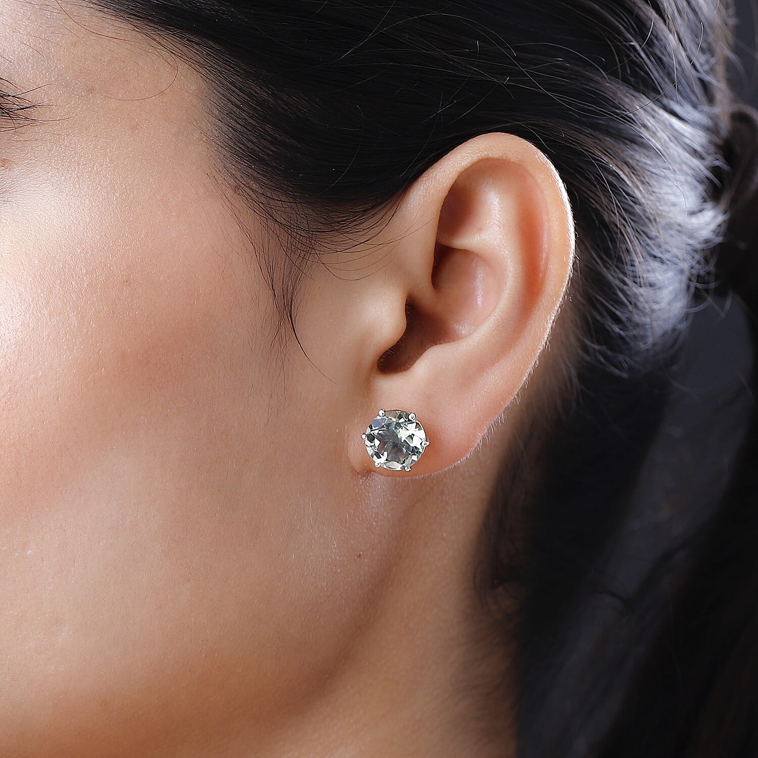 Prasiolite Stud Earrings in Platinum Overlay Sterling Silver 7.19 Ct.