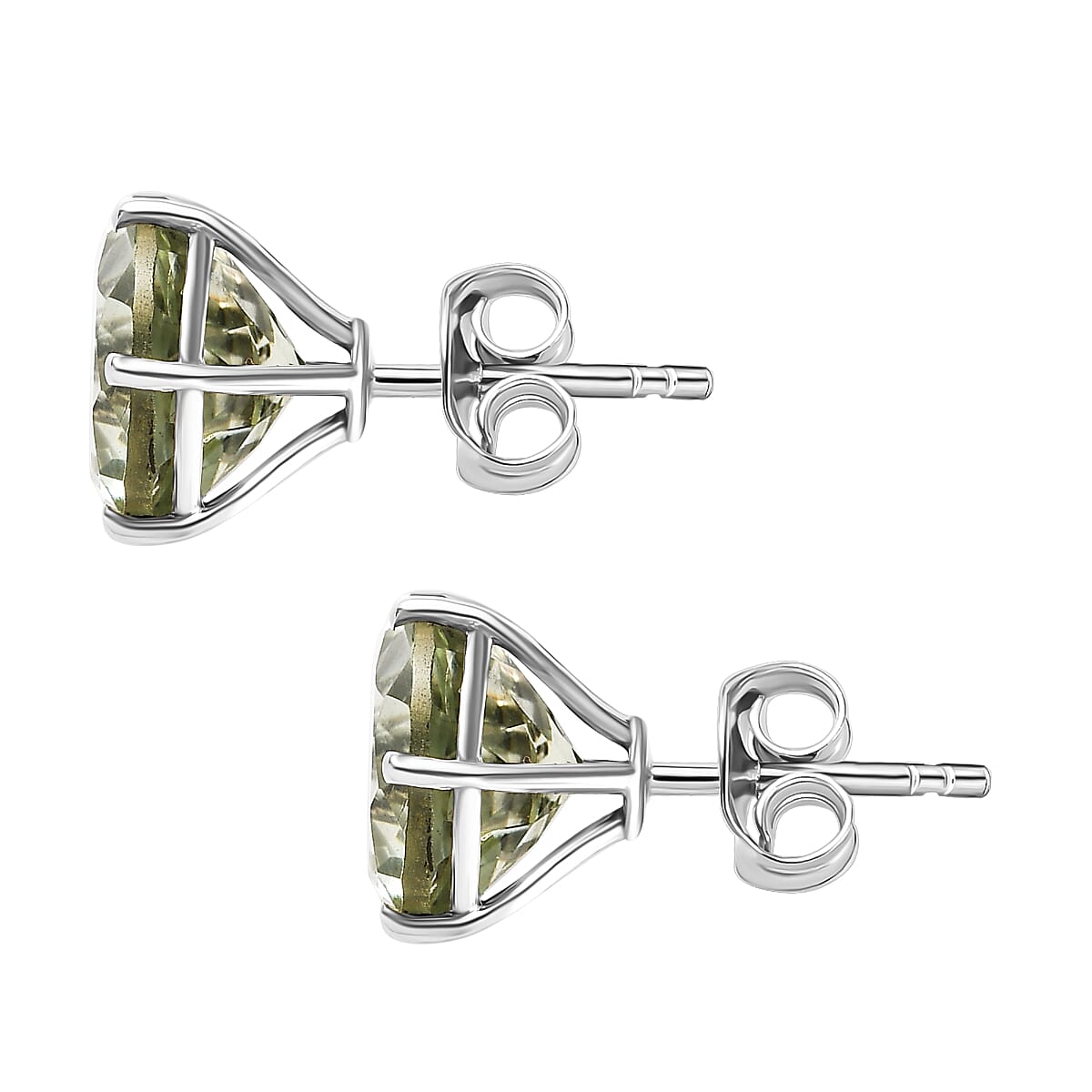 Prasiolite Stud Earrings in Platinum Overlay Sterling Silver 7.19 Ct.