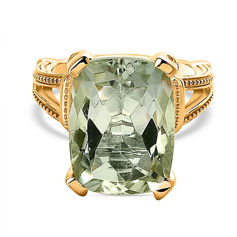 Prasiolite Ring in 18K Vermeil Yellow Gold Plated Sterling Silver 10.50 Ct, Silver Wt 5.22 Gms.