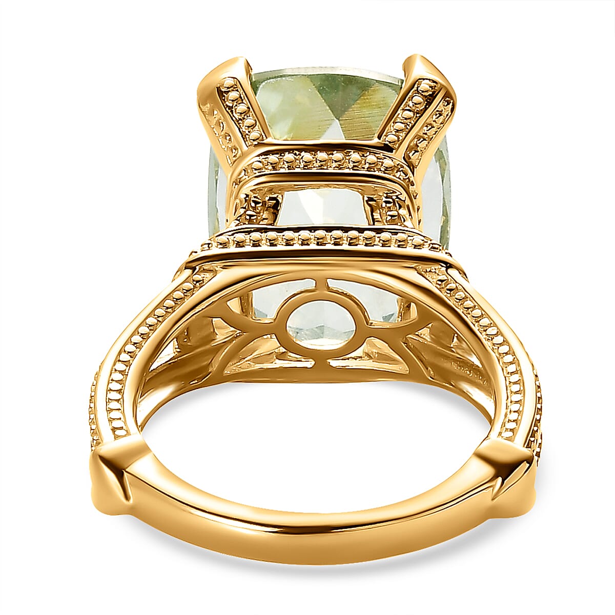 Prasiolite Ring in 18K Vermeil Yellow Gold Plated Sterling Silver 10.50 Ct, Silver Wt 5.22 Gms.
