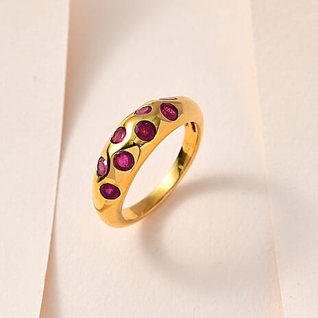 African Ruby Ring in 18K Vermeil Yellow Gold Plated Sterling Silver 1.60 Ct.