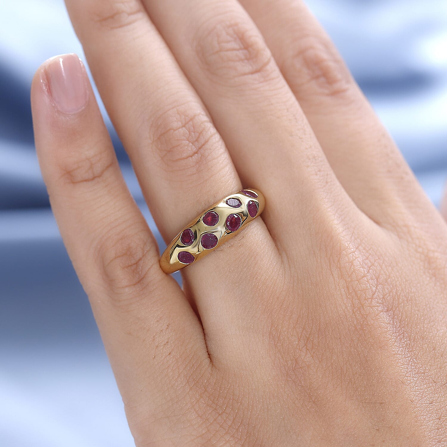 African Ruby Ring in 18K Vermeil Yellow Gold Plated Sterling Silver 1.60 Ct.