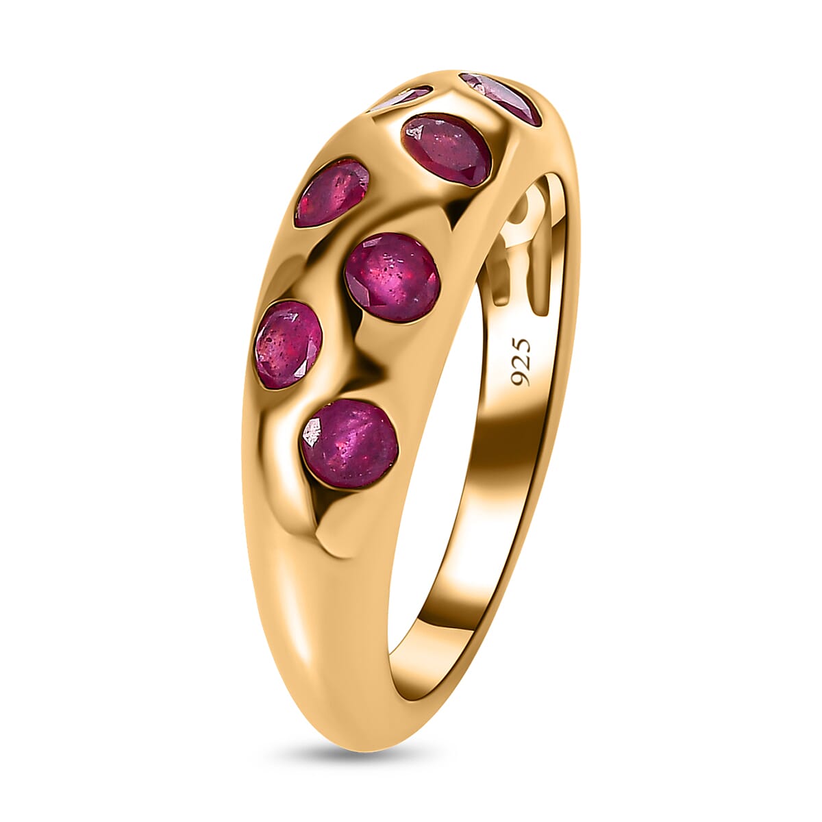 African Ruby Ring in 18K Vermeil Yellow Gold Plated Sterling Silver 1.60 Ct.