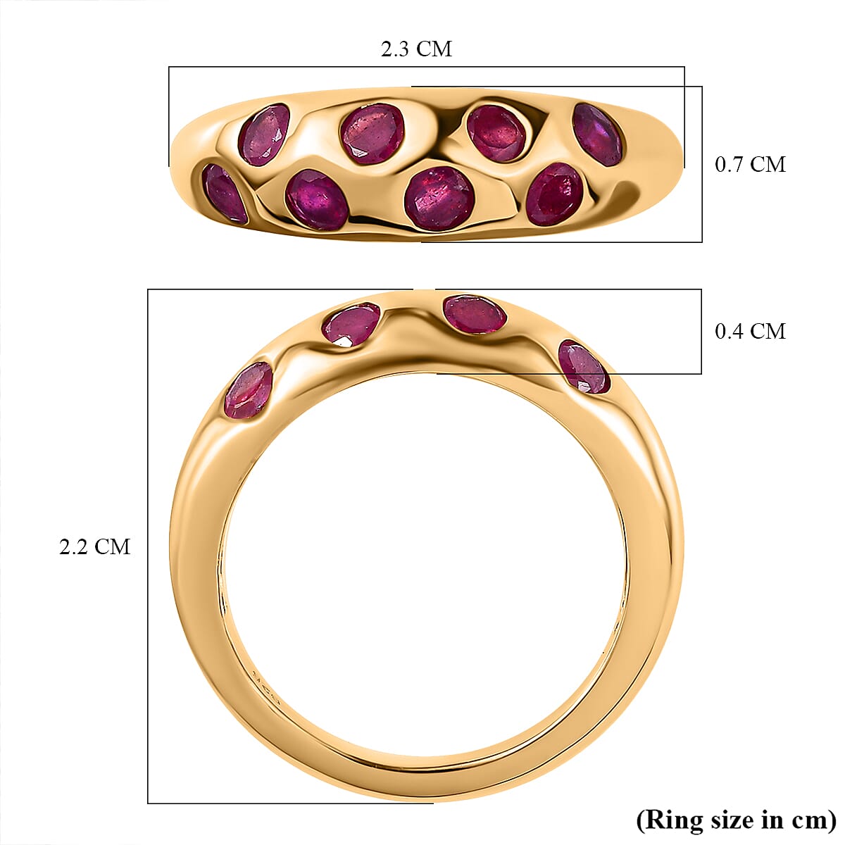 African Ruby Ring in 18K Vermeil Yellow Gold Plated Sterling Silver 1.60 Ct.
