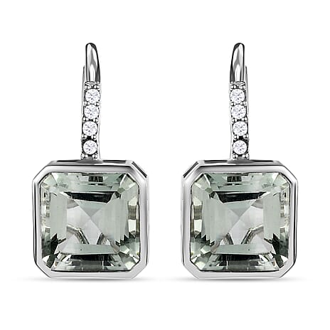 Prasiolite and Natural Zircon Earrings in Platinum Overlay Sterling Silver 9.23 Ct.