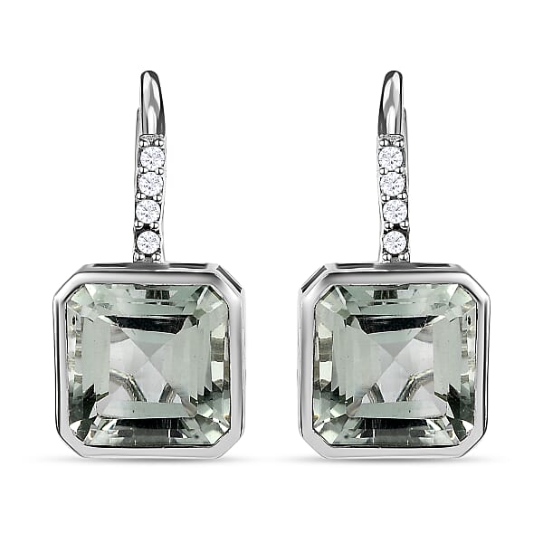 Prasiolite and Natural Zircon Earrings in Platinum Overlay Sterling ...