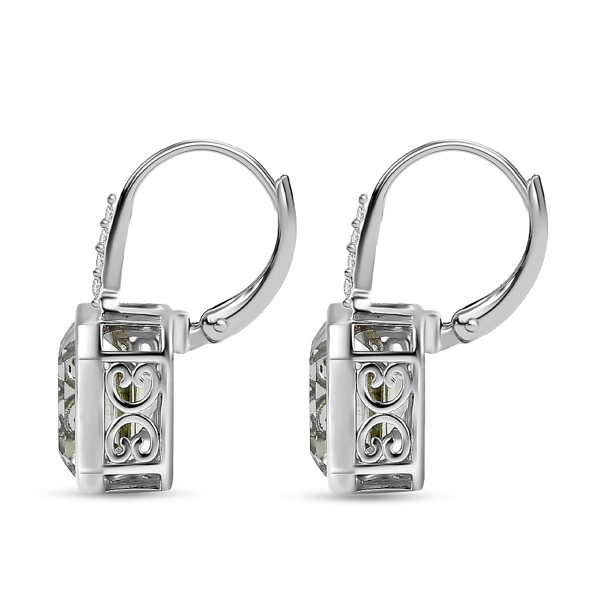 Prasiolite and Natural Zircon Earrings in Platinum Overlay Sterling Silver 9.23 Ct. Prasiolite and Natural Zircon Earrings in Platinum Overlay Sterling Silver 9.23 Ct.
