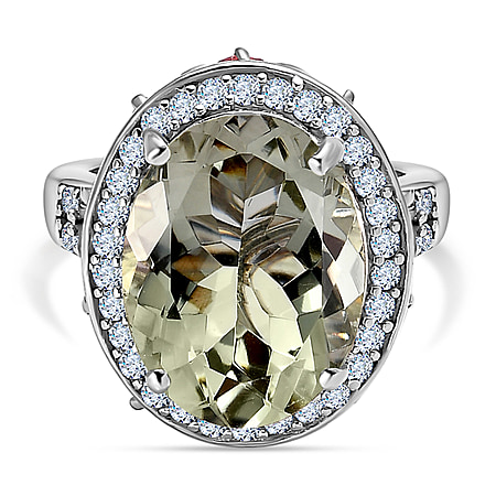 Prasiolite, Multi-Tourmaline and Natural Zircon Ring in Platinum Overlay Sterling Silver 11.38 Ct, Silver Wt. 5.48 Gms