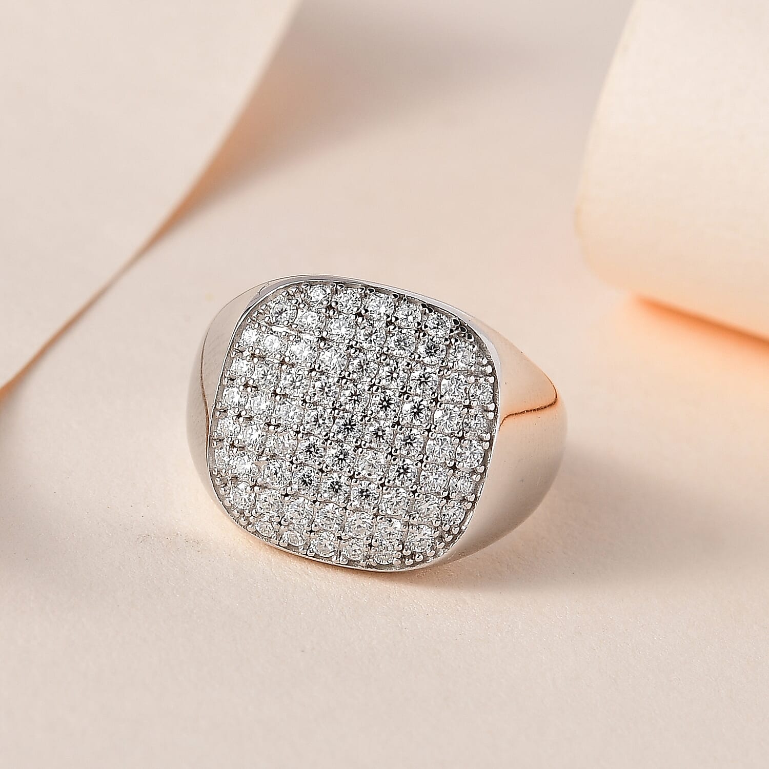 Moissanite Mens Ring in Platinum Overlay Sterling Silver 1.11 Ct, Silver Wt. 6.96 GM