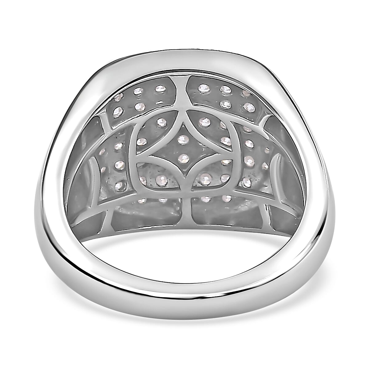 Moissanite Mens Ring in Platinum Overlay Sterling Silver 1.11 Ct, Silver Wt. 6.96 GM