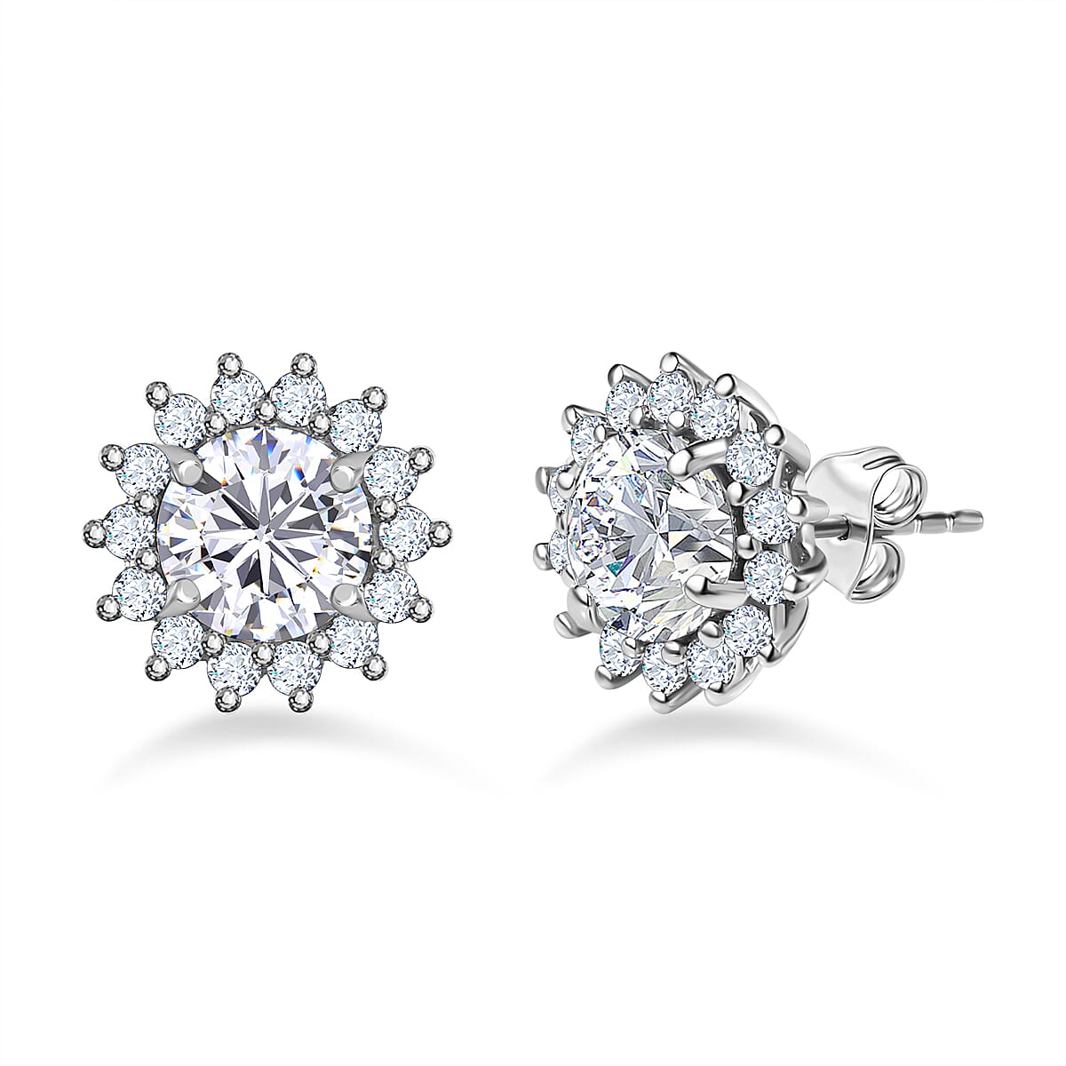 9K White Gold Moissanite Push Back Earrings 1.88 Ct.