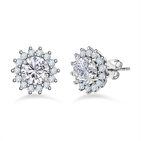 9K Yellow Gold Moissanite Halo Stud Earrings 1.90 Ct.