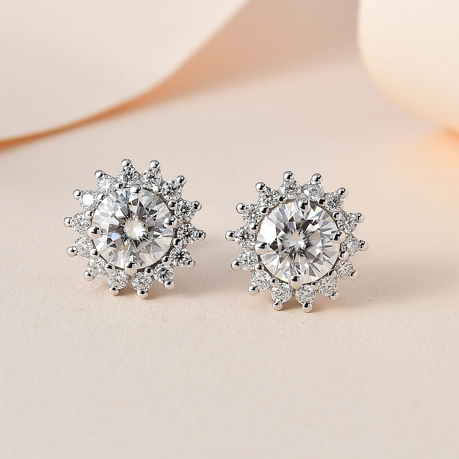 9K White Gold Moissanite Push Back Earrings 1.88 Ct.