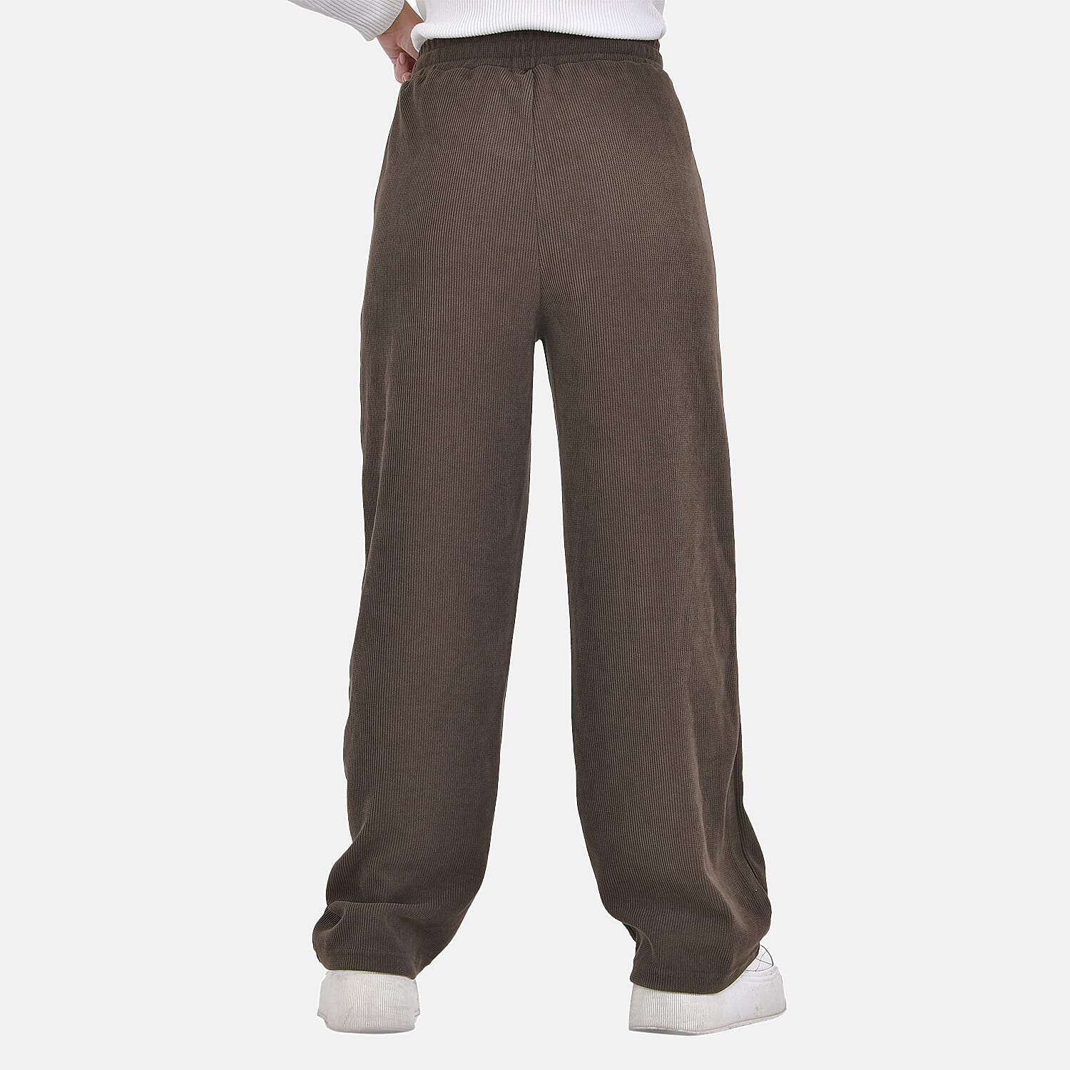 Corduroy Trousers with Elastic Waistband & Adjustable Drawstring (Size-S) - Brown