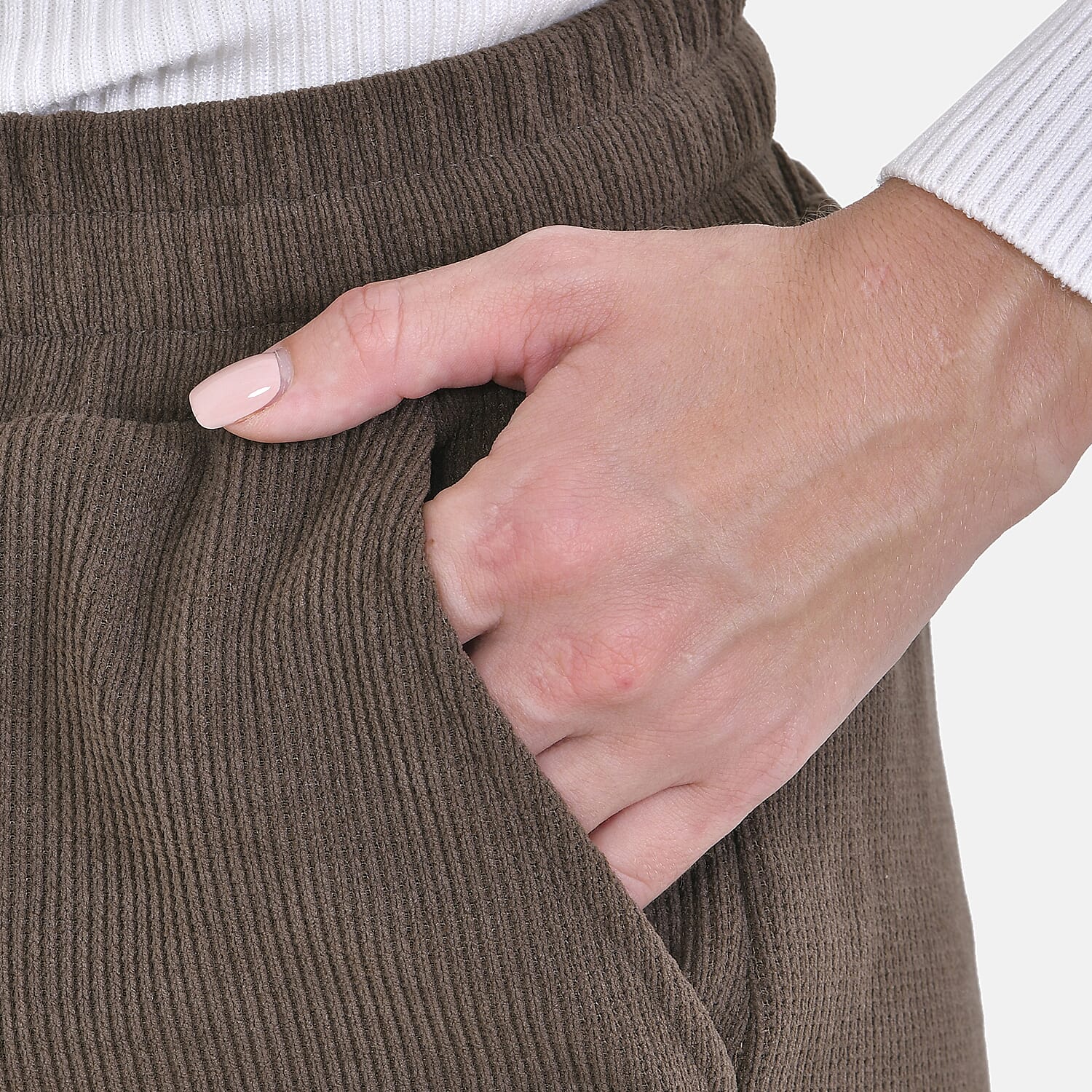 Corduroy Trousers with Elastic Waistband & Adjustable Drawstring (Size-S) - Brown