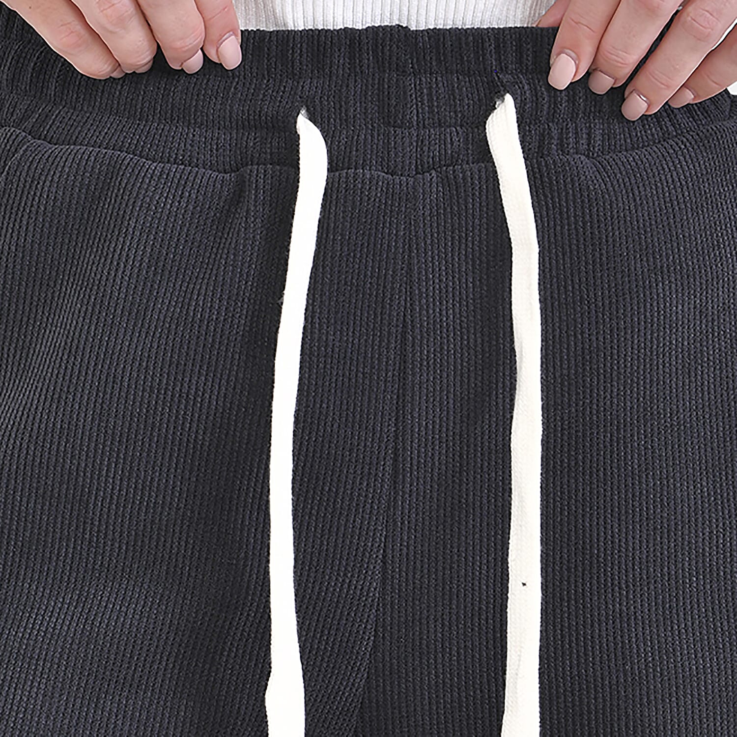 Corduroy Trousers with Elastic Waistband & Adjustable Drawstring (Size-S) - Brown