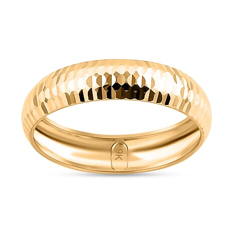 9K Yellow Gold Handmade Diamond Cut Band Ring