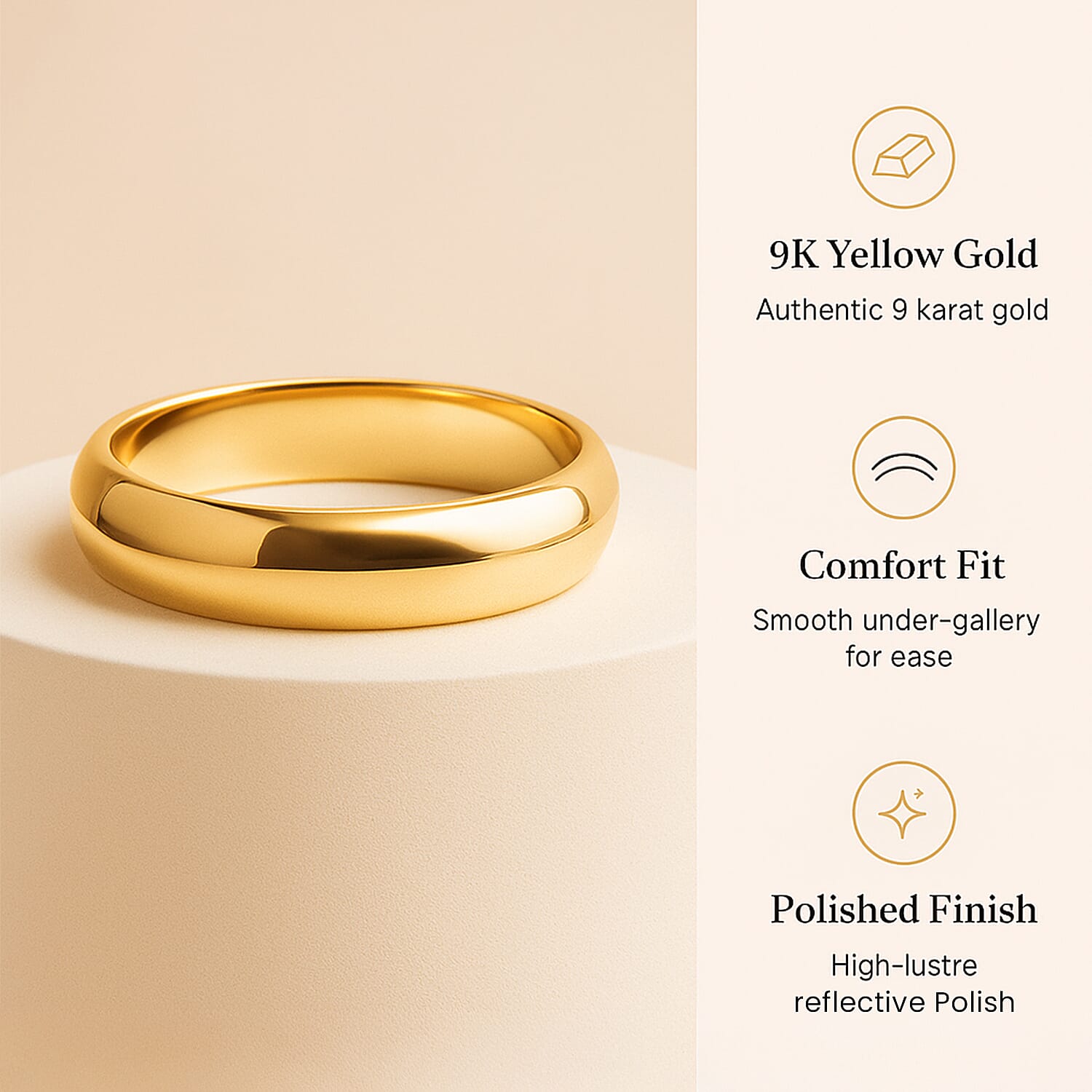 Wedding Band Ring in 9K Yellow Gold
