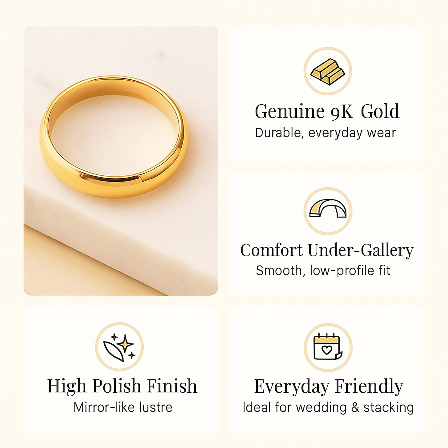 Wedding Band Ring in 9K Yellow Gold