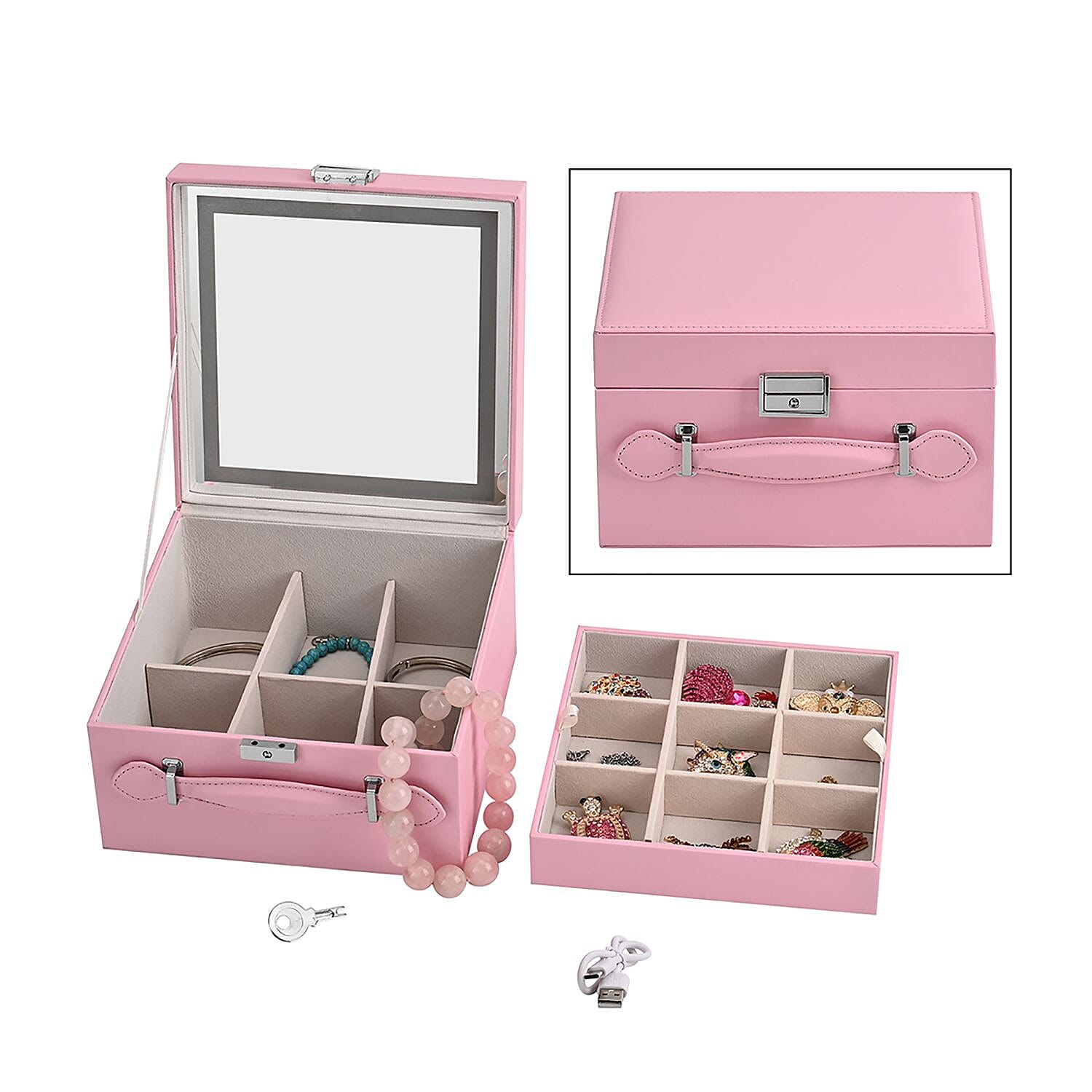 LIQUIDATION DEAL - Multi-Purpose Vanity Box with LED Mirror - Pink