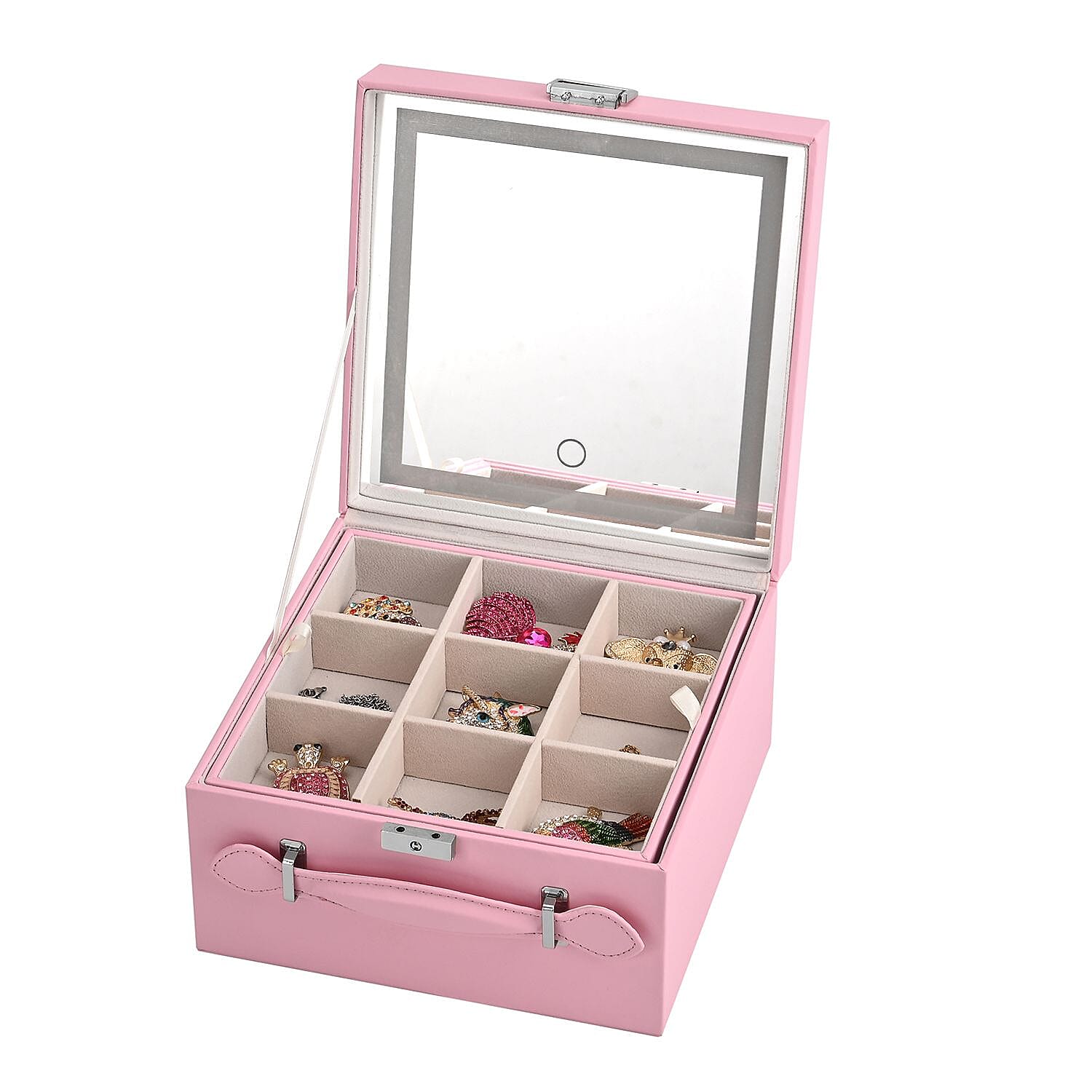 LIQUIDATION DEAL - Multi-Purpose Vanity Box with LED Mirror - Pink