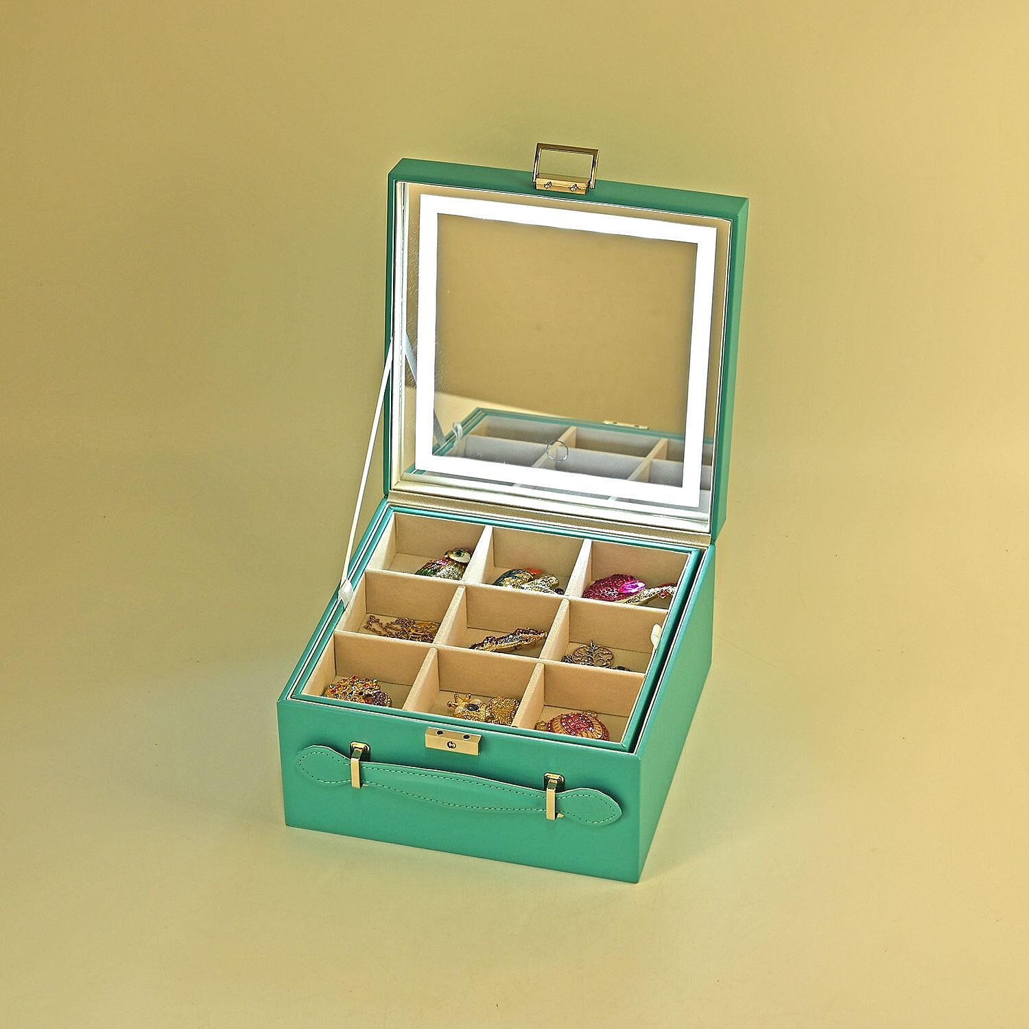LIQUIDATION DEAL - Multi-Purpose Vanity Box with LED Mirror - Turquoise