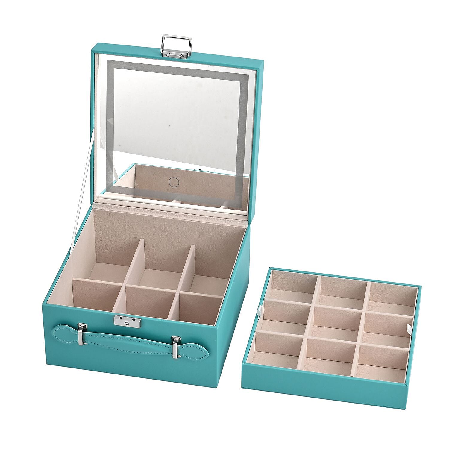 LIQUIDATION DEAL - Multi-Purpose Vanity Box with LED Mirror - Turquoise
