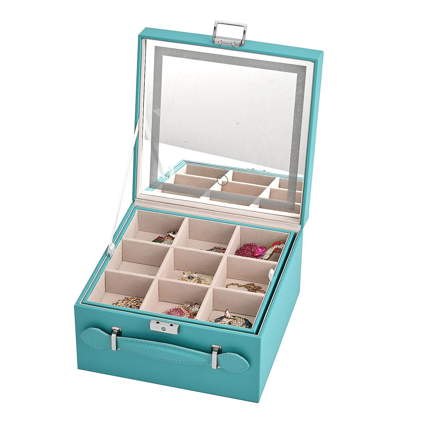 LIQUIDATION DEAL - Multi-Purpose Vanity Box with LED Mirror - Turquoise