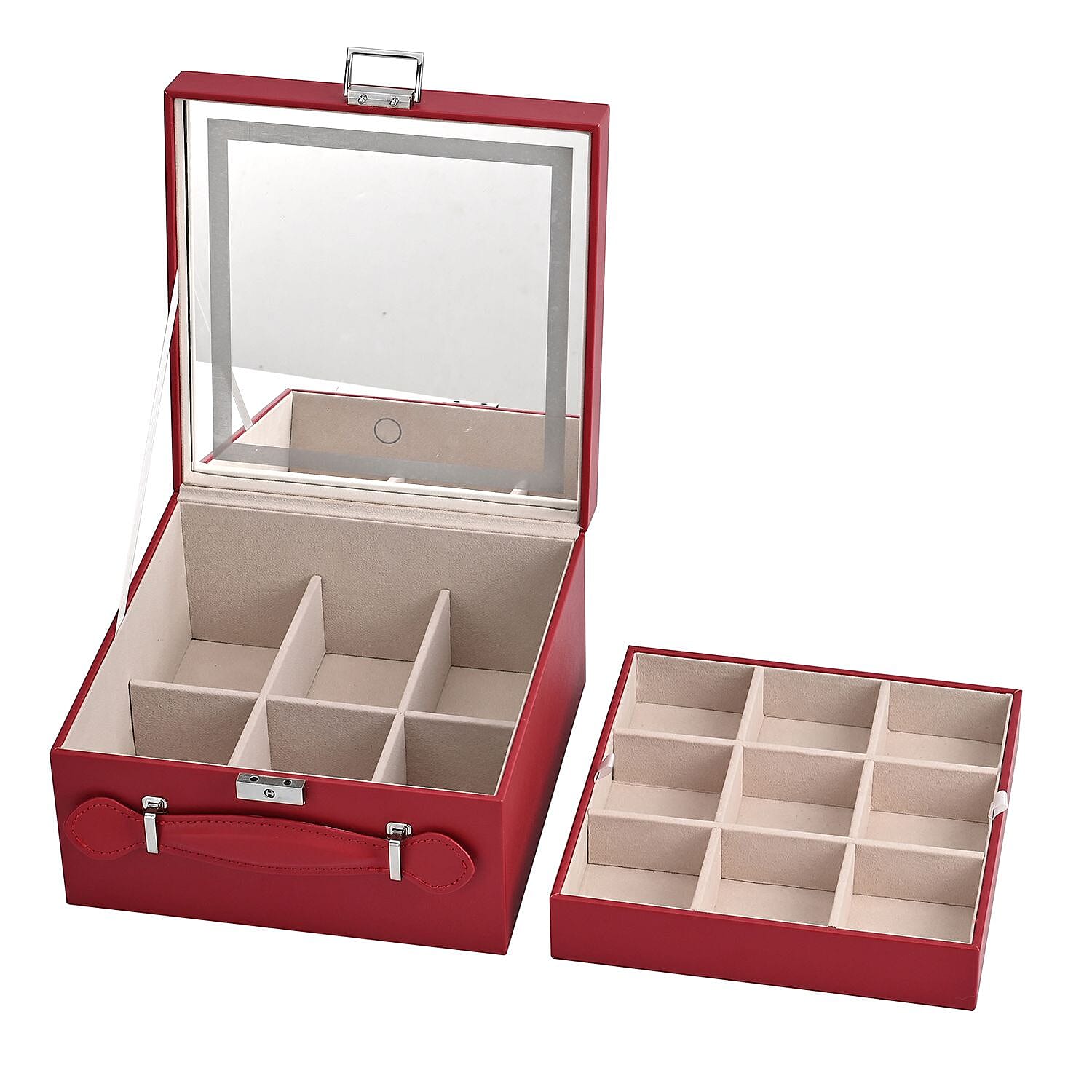 Multi-Purpose Vanity Box with LED Mirror - Burgundy Multi-Purpose Vanity Box with LED Mirror - Burgundy