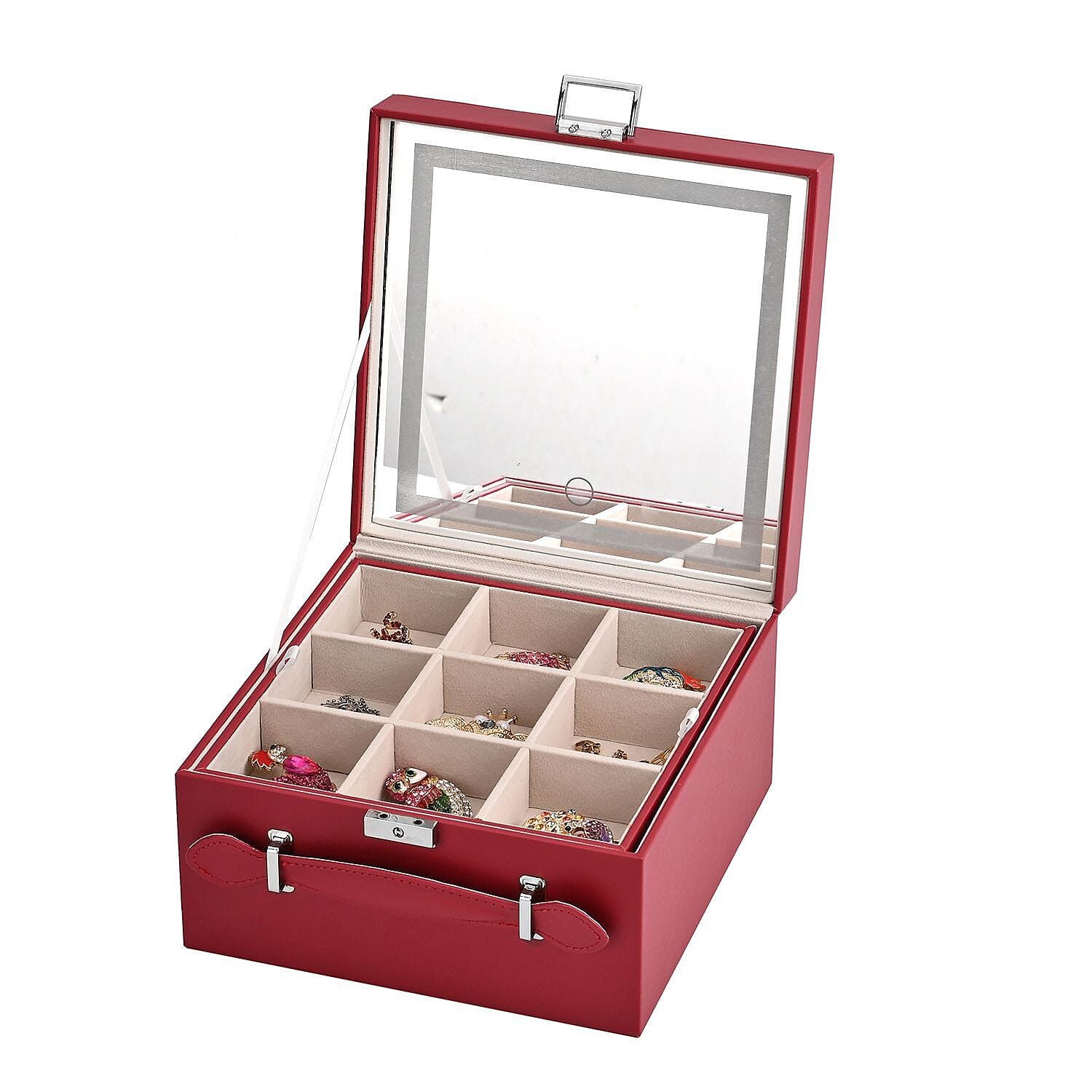 Multi-Purpose Vanity Box with LED Mirror - Burgundy Multi-Purpose Vanity Box with LED Mirror - Burgundy