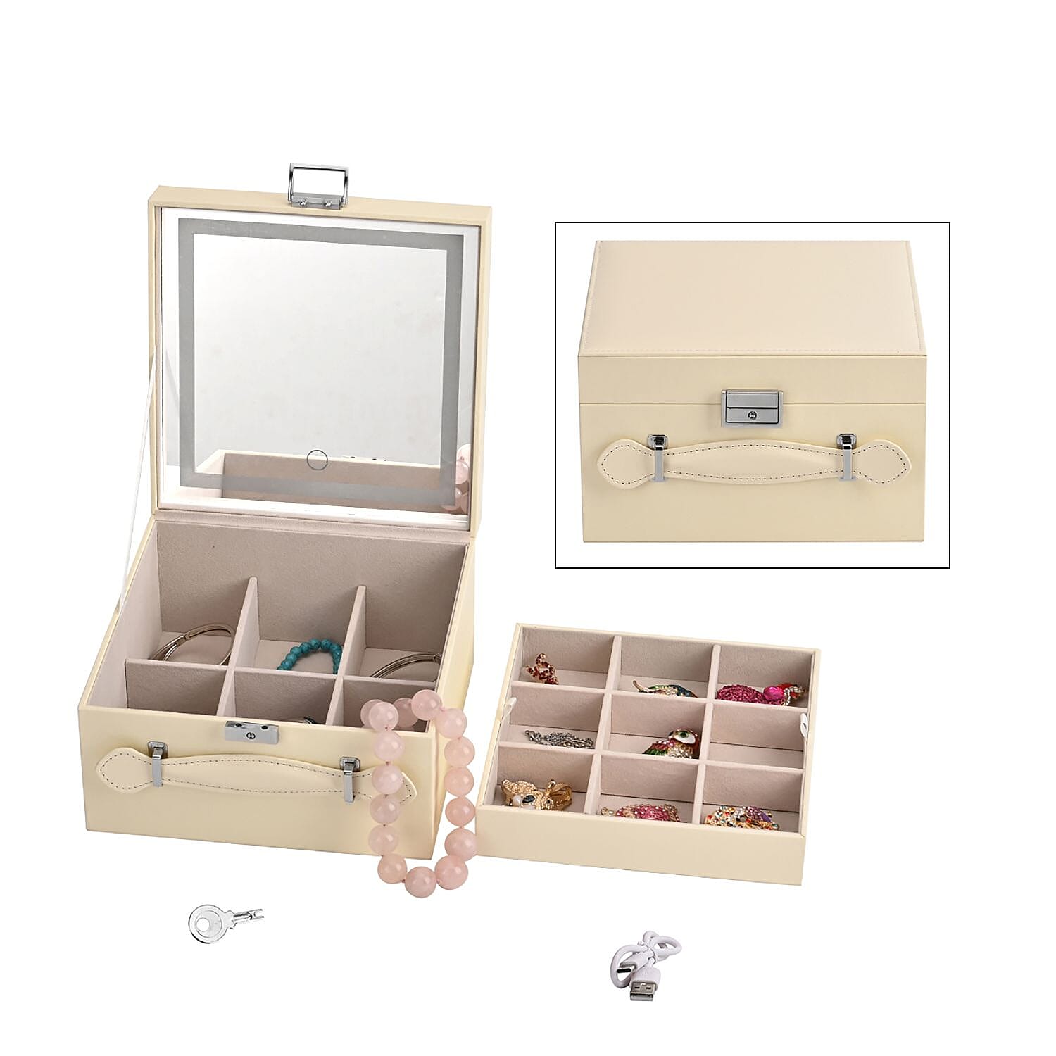 LIQUIDATION DEAL - Multi-Purpose Vanity Box with LED Mirror - Cream