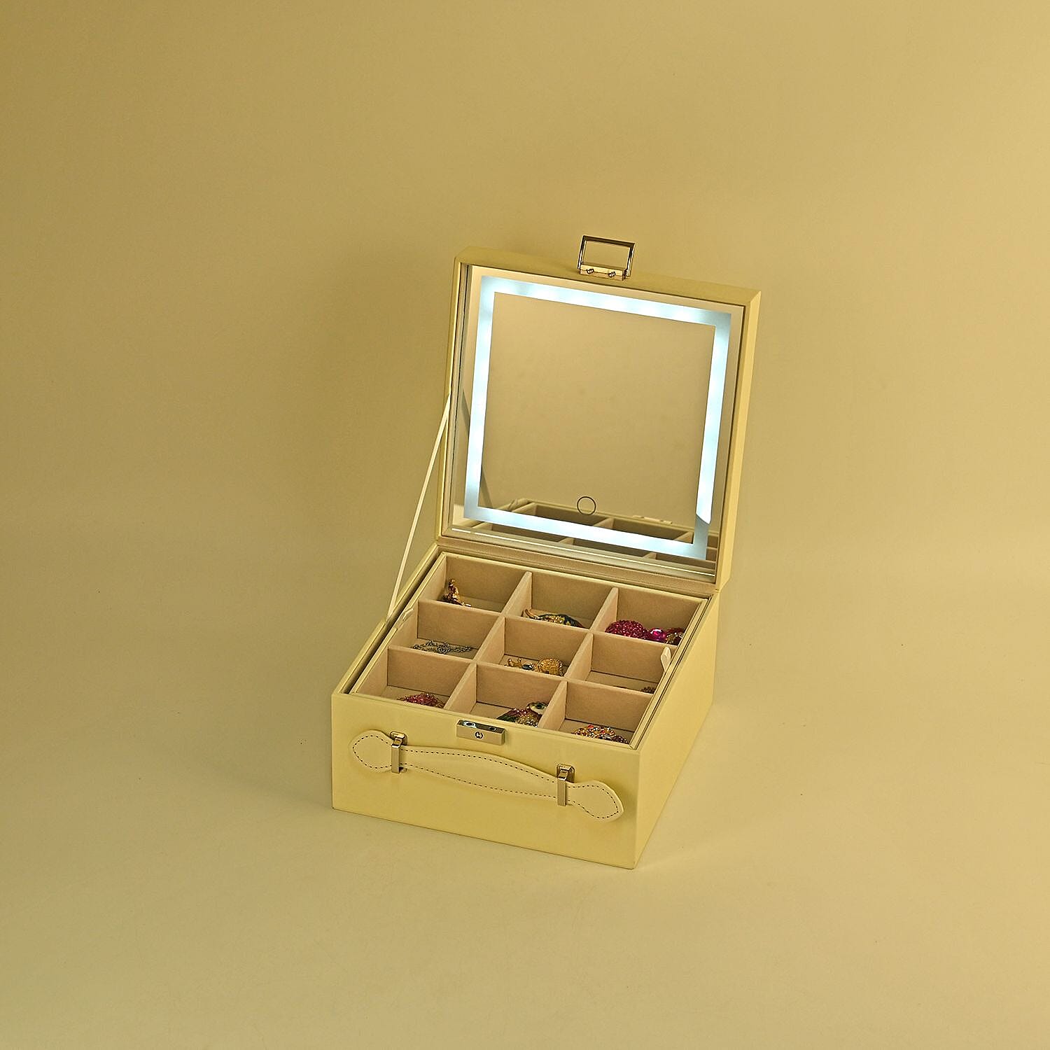 LIQUIDATION DEAL - Multi-Purpose Vanity Box with LED Mirror - Cream