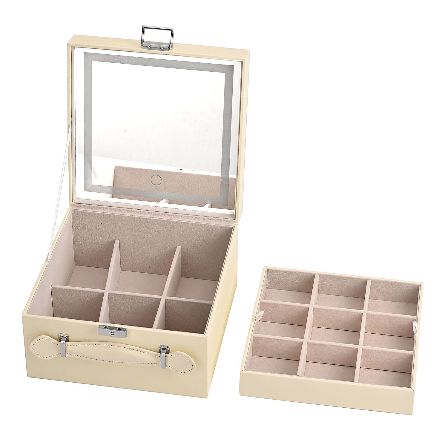 LIQUIDATION DEAL - Multi-Purpose Vanity Box with LED Mirror - Cream