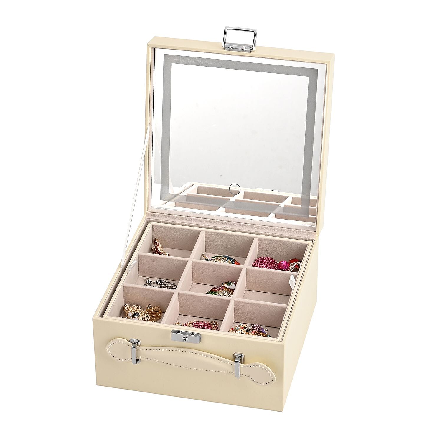 LIQUIDATION DEAL - Multi-Purpose Vanity Box with LED Mirror - Cream