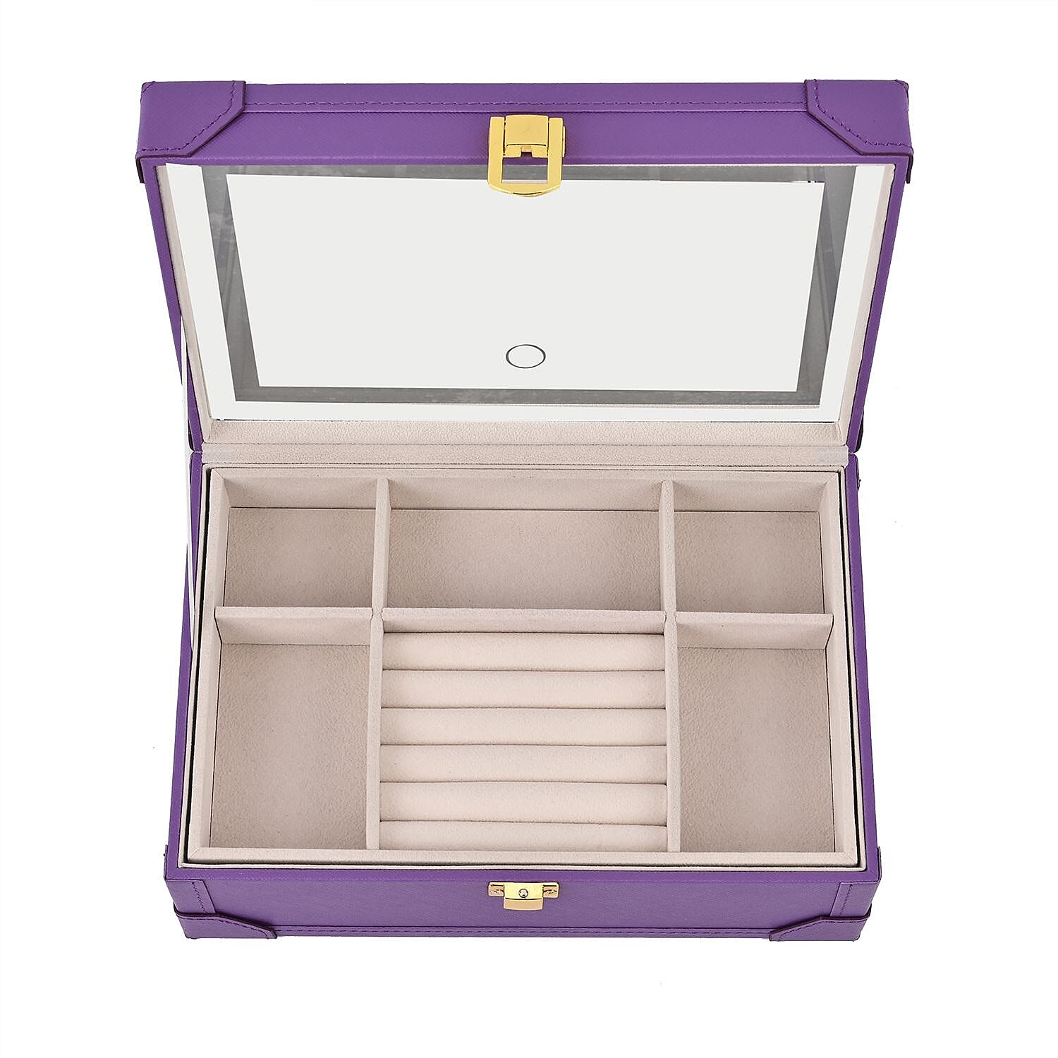 LED light Mirror Jewellery and Vanity Box with 3 modes lighting(Size 24x16x10 cm) - Purple