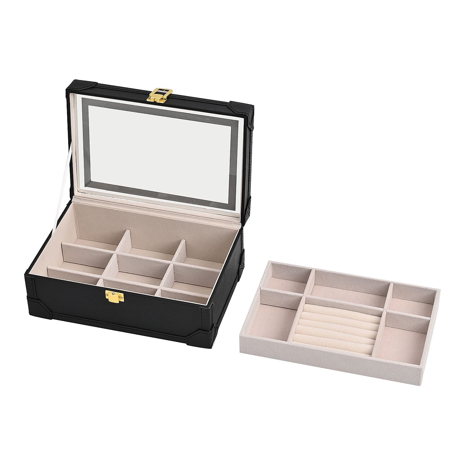 LED Light Mirror Jewellery, Watch or Beauty Vanity Box (Size 24x16x10 cm) - Black