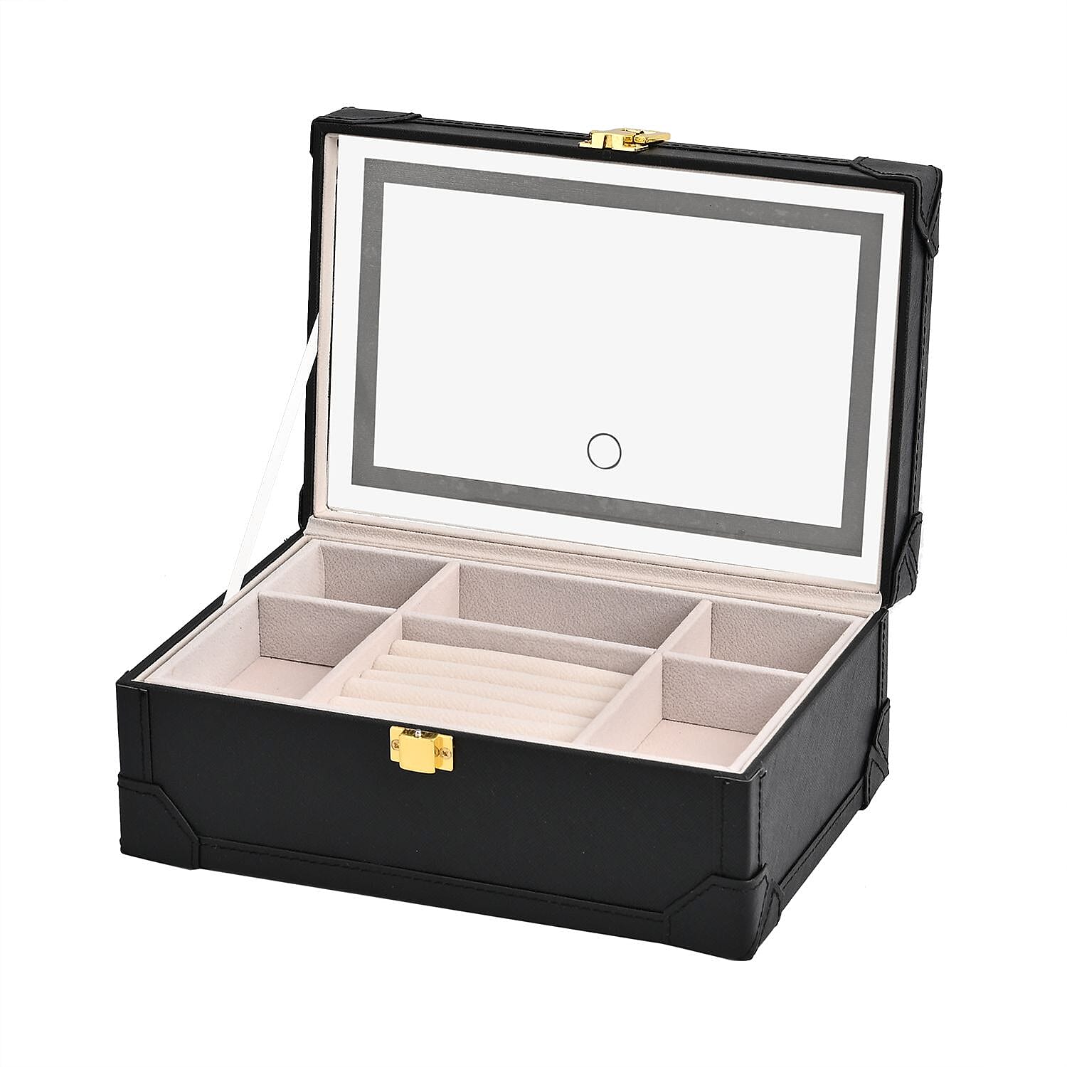 LED Light Mirror Jewellery, Watch or Beauty Vanity Box (Size 24x16x10 cm) - Black