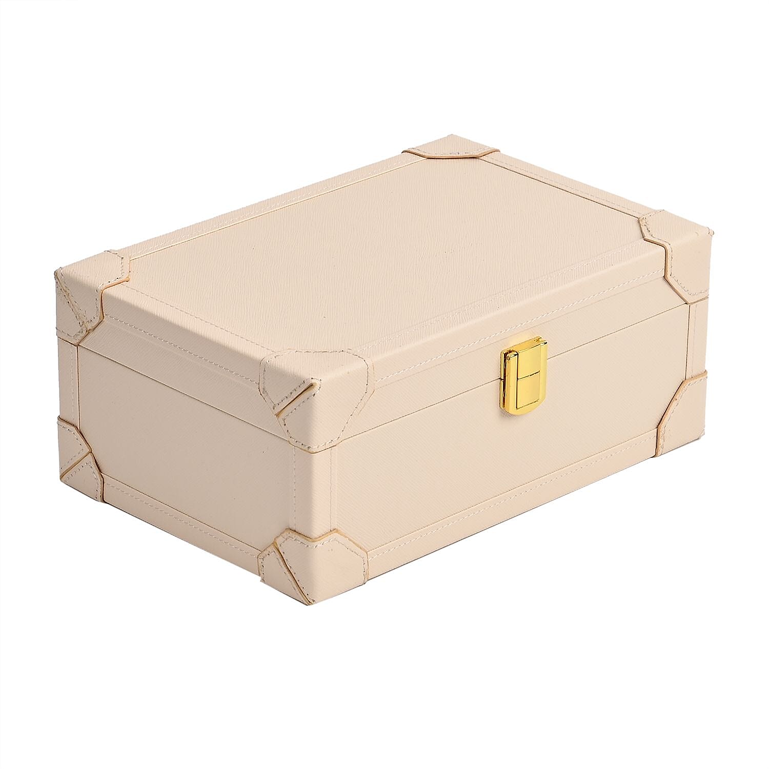 LED Light Mirror Jewellery, Watch or Beauty Vanity Box (Size 24x16x10 cm) - Beige