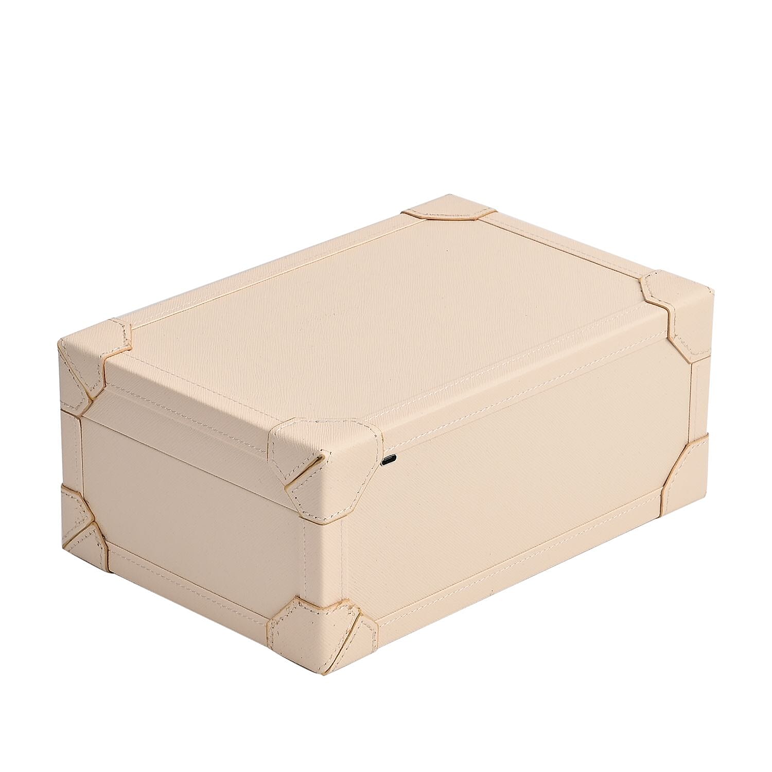 LED Light Mirror Jewellery, Watch or Beauty Vanity Box (Size 24x16x10 cm) - Beige