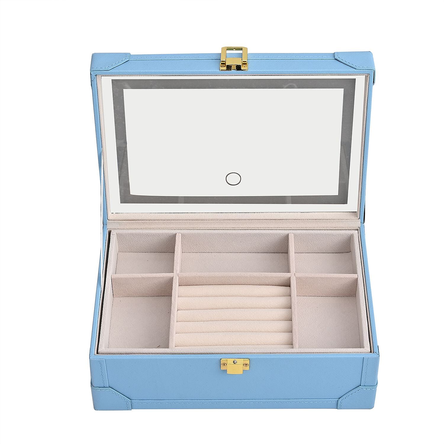 LED Light Mirror Jewellery, Watch or Beauty Vanity Box (Size 24x16x10 cm) - Torquoise