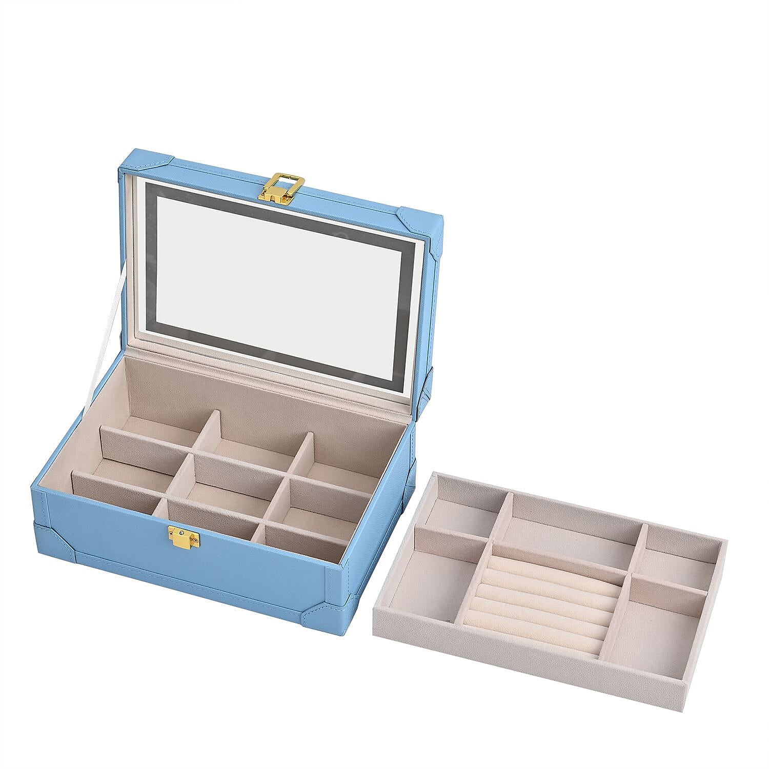 LED Light Mirror Jewellery, Watch or Beauty Vanity Box (Size 24x16x10 cm) - Torquoise