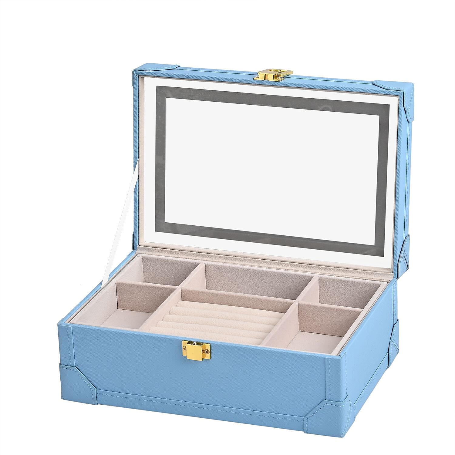 LED Light Mirror Jewellery, Watch or Beauty Vanity Box (Size 24x16x10 cm) - Torquoise