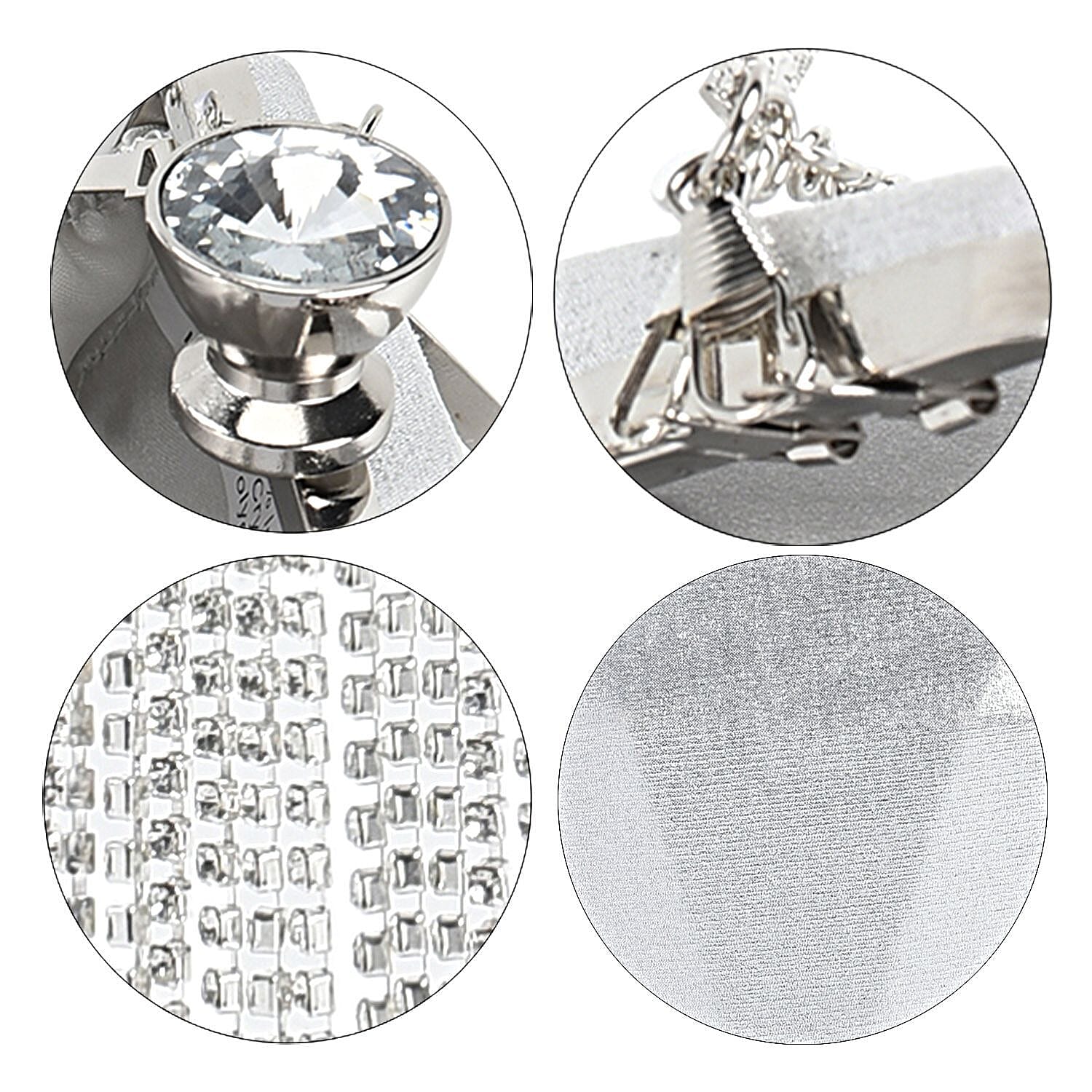 Sheeny Diamond Shape Crytsal Studded Tassel Evening Clutch Bag With Long Strap - Silver