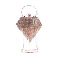 Sheeny Diamond Shape Crytsal Studded Tassel Evening Clutch Bag With Long Strap - Silver
