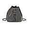 Closeout Buy - Designer Inspired Crystal Pattern Crystal Studded Drawstring Bucket Bag with Tassel Lock & Long Strap  - Silver