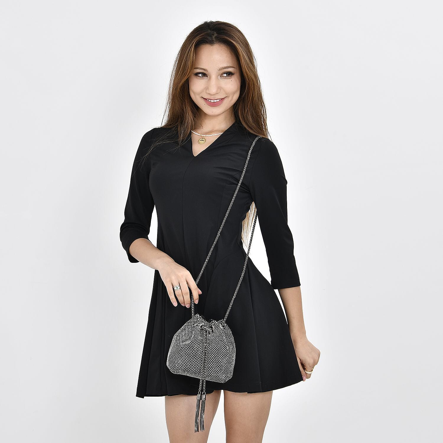 Iron Patterned Bucket Bag - Black