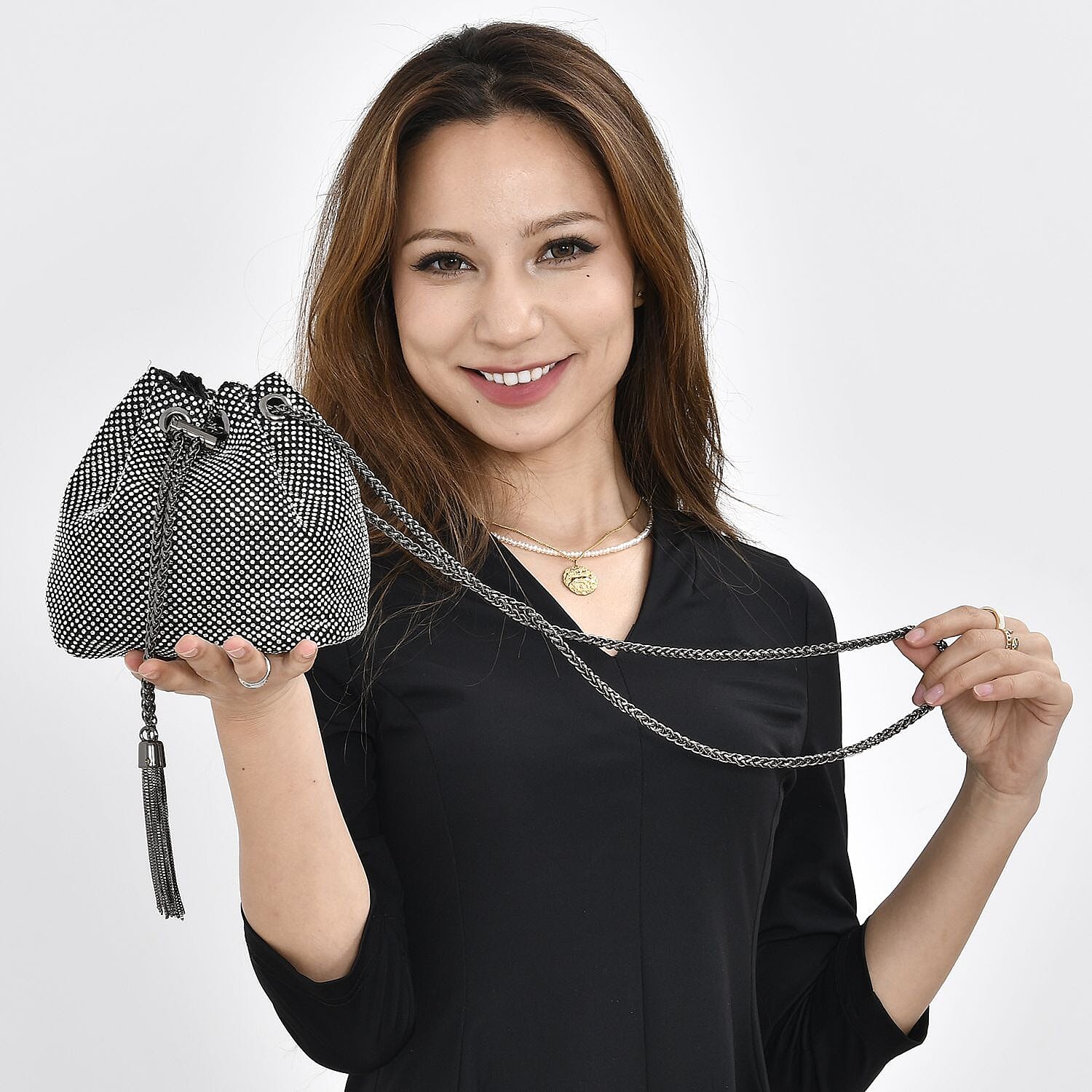 Iron Patterned Bucket Bag - Black