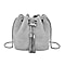 Closeout Buy - Designer Inspired Crystal Pattern Crystal Studded Drawstring Bucket Bag with Tassel Lock & Long Strap  - Gold