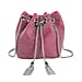 Closeout Buy - Designer Inspired Crystal Pattern Crystal Studded Drawstring Bucket Bag with Tassel Lock - Long Strap  - Rose