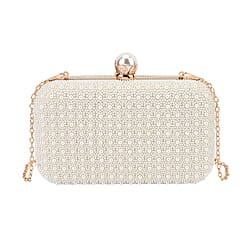 Closeout Deal - Imitation Pearl Embellished Evening Clutch with Chain Strap - Pink